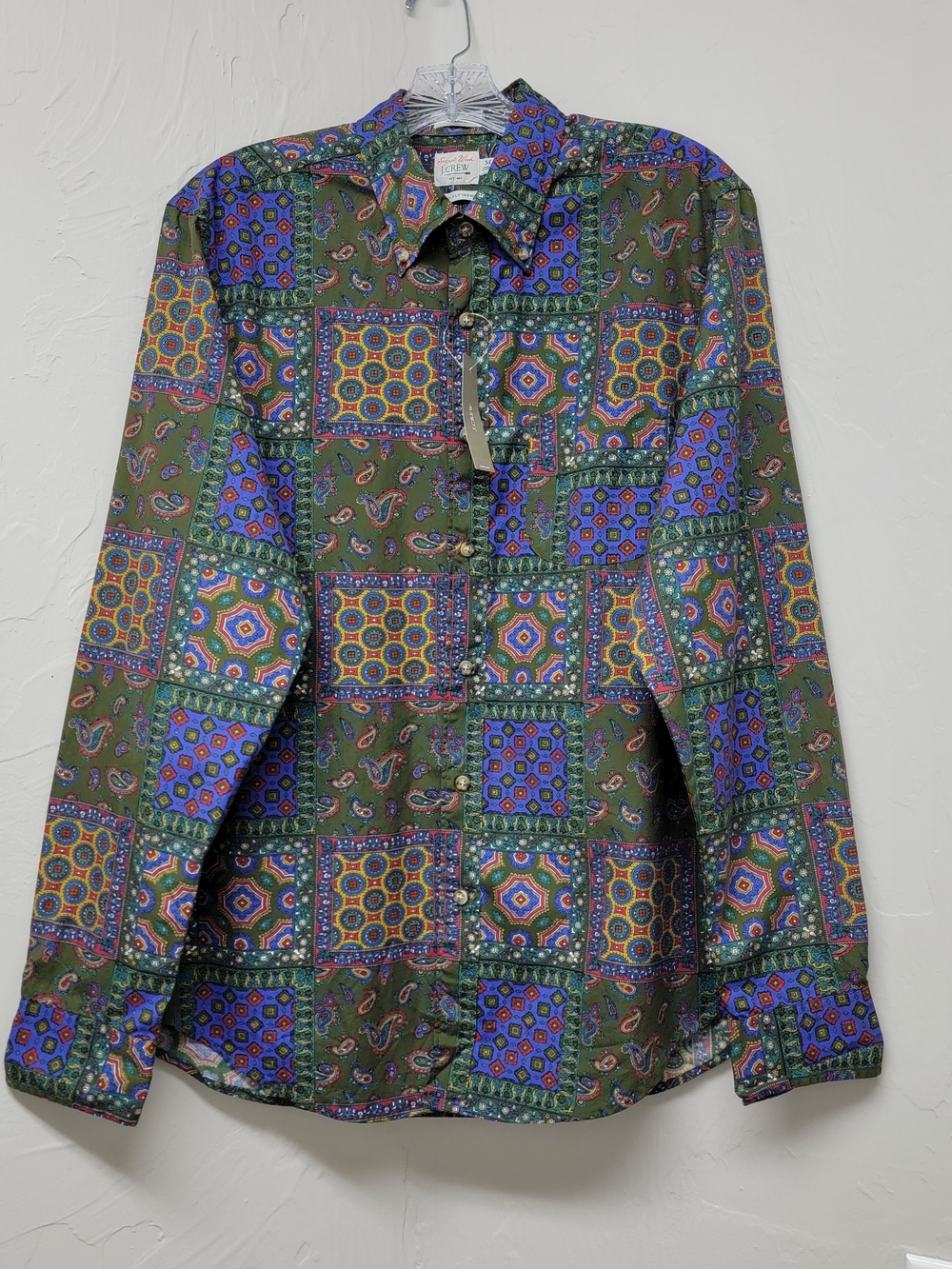 J.Crew Men's Secret Wash Green Blue Button Down Shirt Paisley Classic Size M